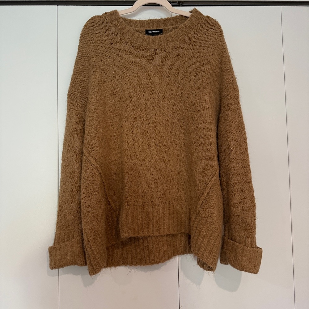 Express Brown Crew Neck Sweater with oversized Fit